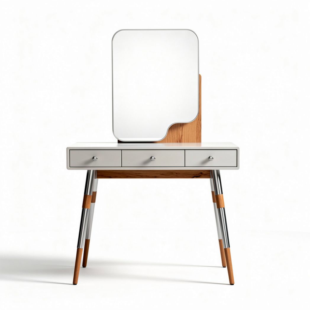 Sculpturale make-up tafel met spiegel van hout en metaal 80 x 40 x 150cm