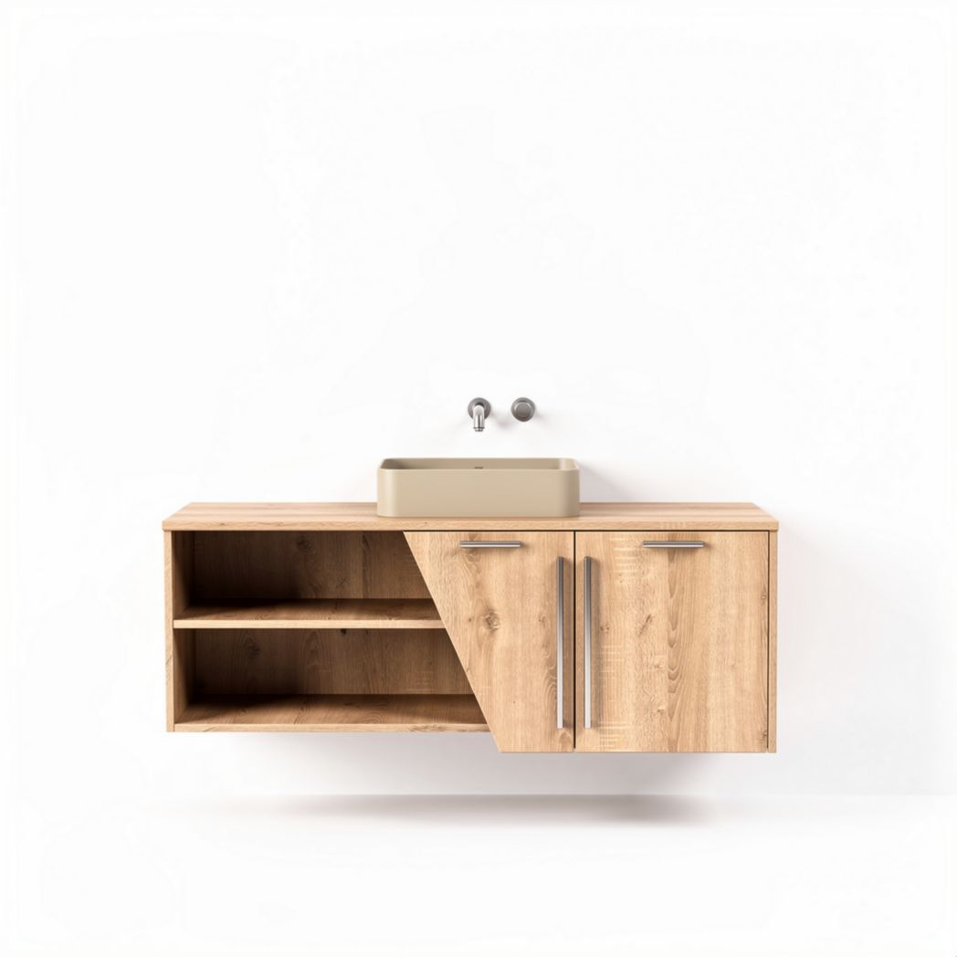 wandkast extra opbergruimte houtkleur met waskom 90 x 40 x 50cm