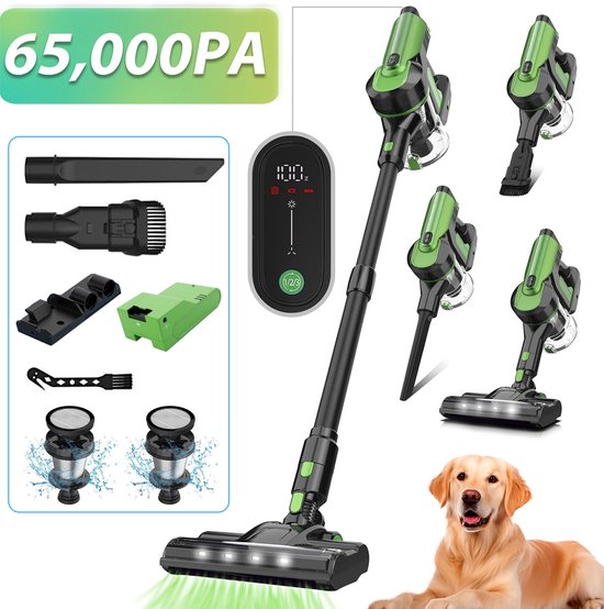 Grenintol Steelstofzuiger - 8 in 1 Steelstofzuiger Draadloos - Zelfstaande Stofzuiger Zonder Zak - 300W/2200 mAh Accu - 55 Minuten - 1,2 L Stofbak - voor Tapijten en Harde Vloere - 65,000PA - Groente(S8-Groente)