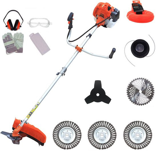 Kibani Kantenmaaier 4-in-1 – Bosmaaier Benzine - 52 cc / 1.9 pk 2-takt Motor – Incl. 3 Onkruidborstels, Maaidraad, Zaagblad 40-tands en Veiligheidsset