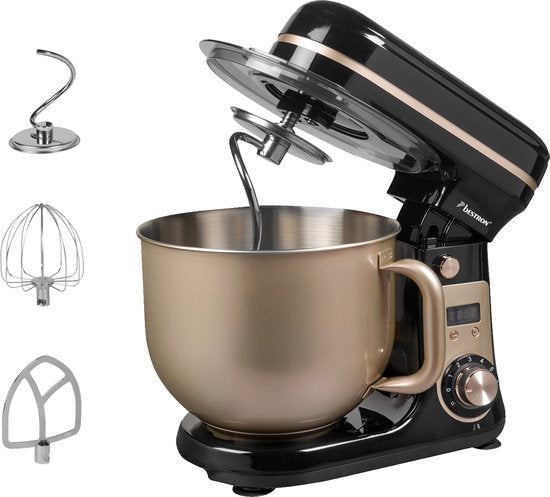 Bestron Keukenmachine - AKM2000SAT - 65dB - 6 snelheden turbomodus - 6L capaciteit - Satijn - 5 jaar garantie(Beige)