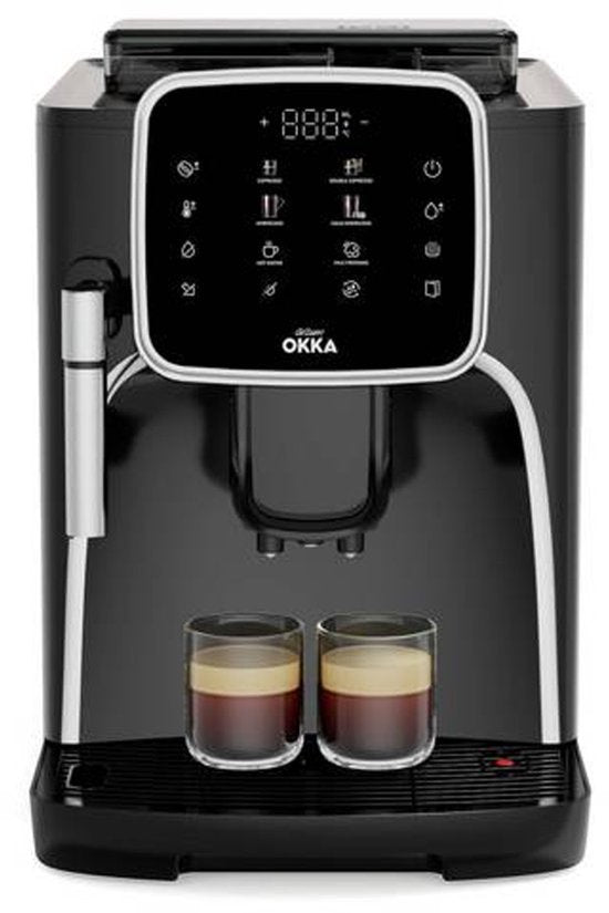 Arzum OKKA Espresso Pro M Automatische Espressomachine OK0030-0500 | Chroom - 11 Koffiepecialiteiten - Touchscreen - Melkopschuimer - Verstelbare temperatuur en maalgraad - 19 bar - Kopjesverwarmer - Automatische reiniging - 1450W(Zwart, Zilver)