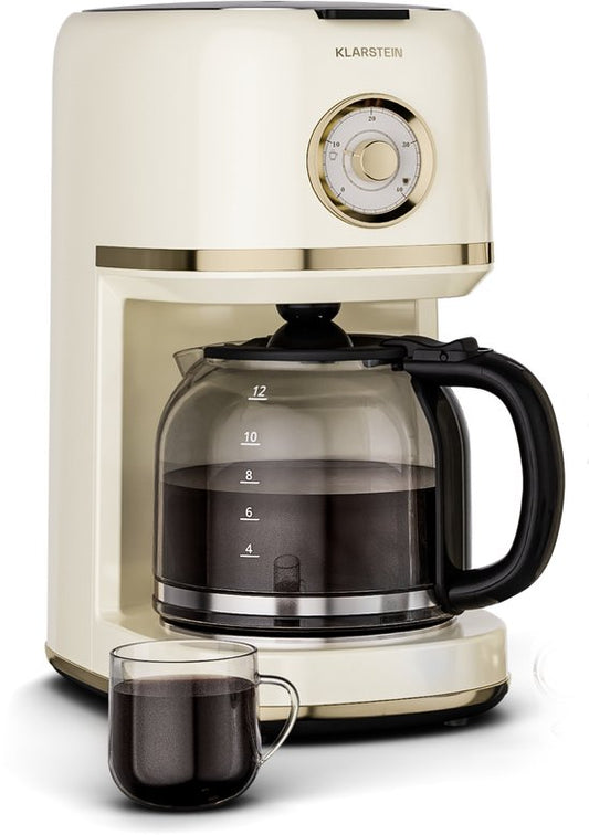 Klarstein Koffiemachine Victoria Filterkoffiemachine – met retro-design, 1,5 L voor tot 12 kopjes, warmhoudfunctie, anti-druppelsysteem, automatische uitschakeling - Koffiezetapparaat - voor Keuken - Coffee Machine - Koffieautomaat(Crème)