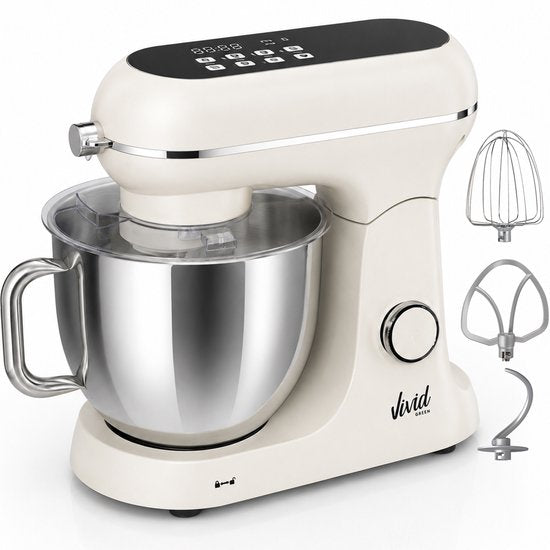 Vivid Green Luxe Keukenmixer - Touchscreen Display - 7L Mengkom - 11 Snelheden - Vaatwasserbestendig - Keukenmachine - Keukenrobot - Crème(Crème)