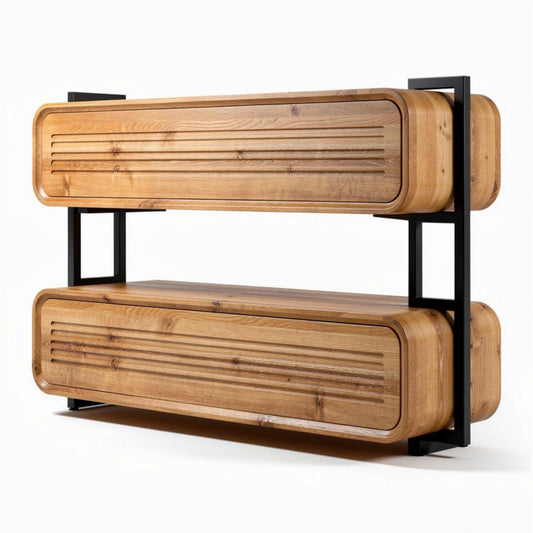 Houten wandplank met metalen frame 120 x 40 x 30cm voor opslag en decoratie