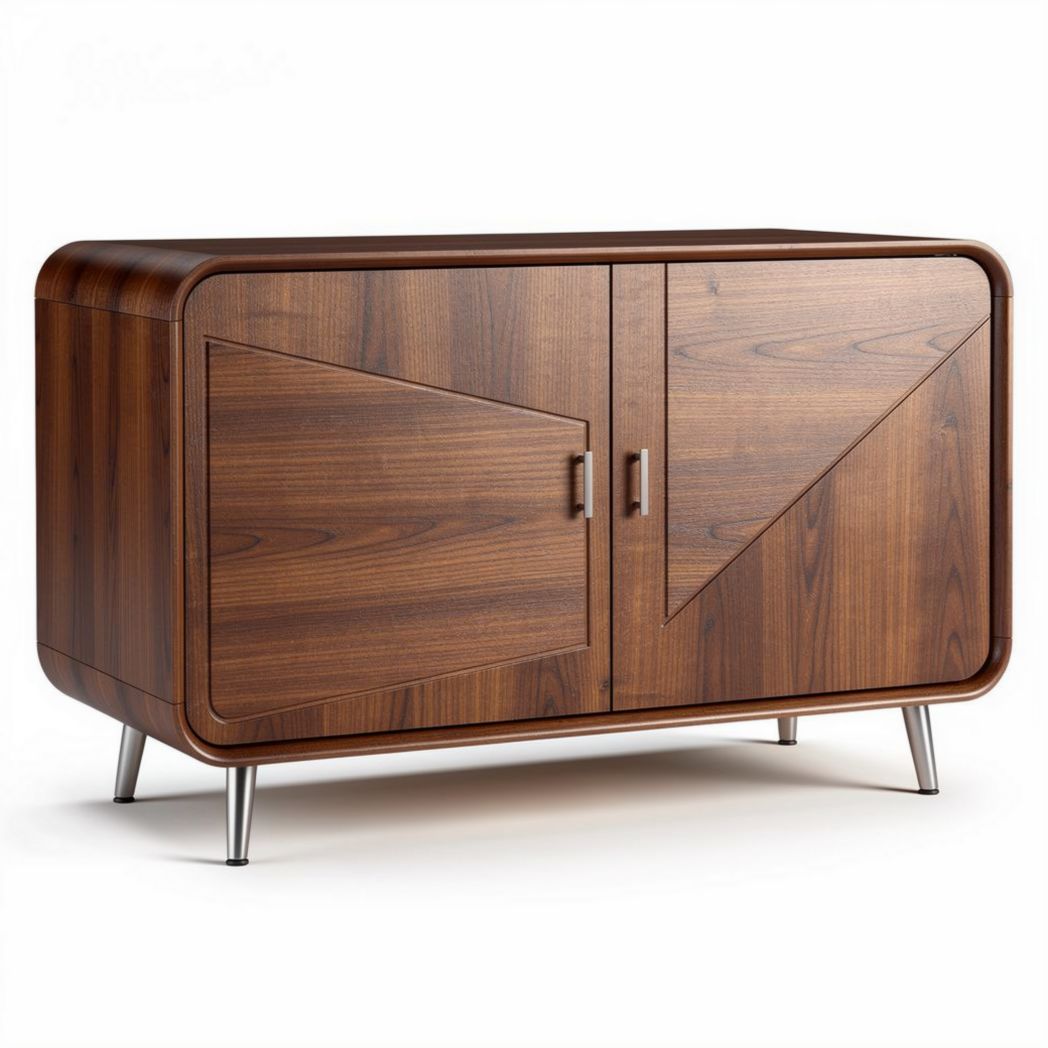 Houten tv-meubel met twee deuren en metalen poten 150 x 45 x 75cm
