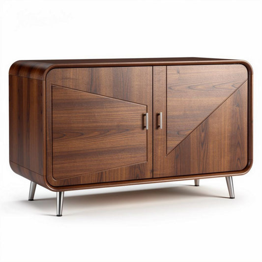 Houten tv-meubel met twee deuren en metalen poten 150 x 45 x 75cm