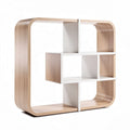 Houten boekenplank met witte accenten afmetingen 90 x 30 x 90cm