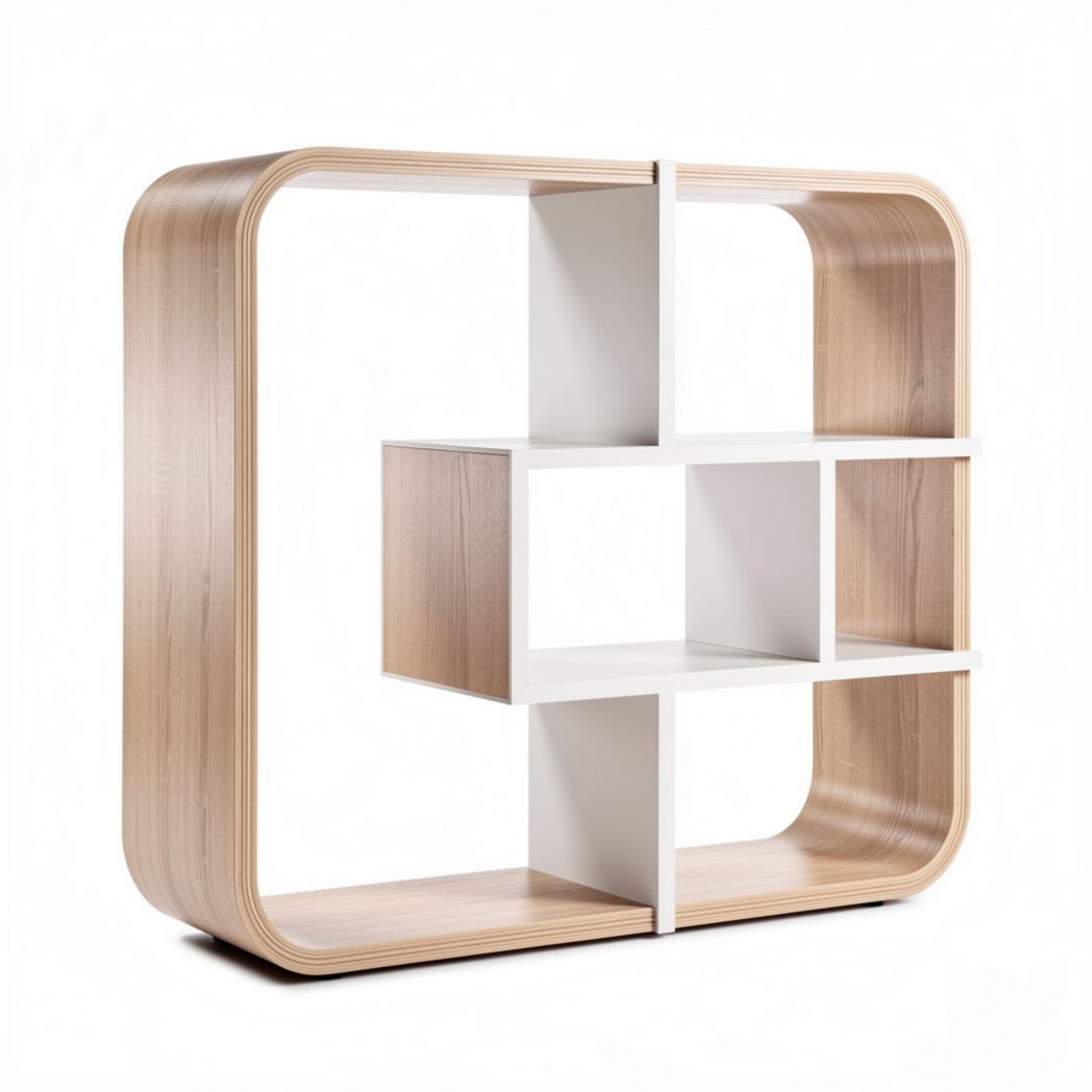 Houten boekenplank met witte accenten afmetingen 90 x 30 x 90cm
