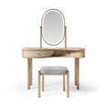 Sierlijke kaptafel met ronde spiegel en marmeren lades in grijs en goud 80 x 40 x 75cm