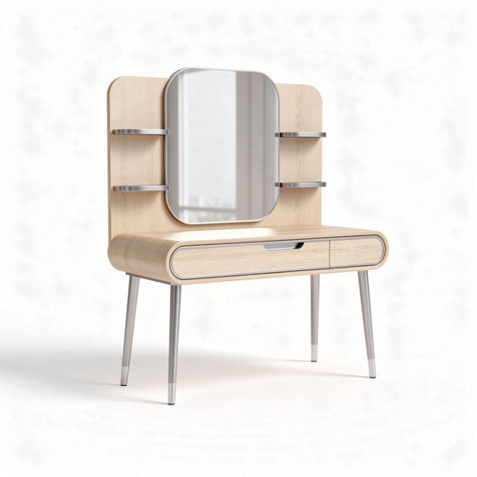 make-up tafel met spiegel en opbergplank van hout en metaal 120 x 45 x 150cm