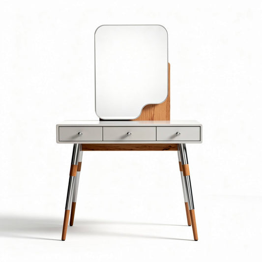 Sculpturale make-up tafel met spiegel van hout en metaal 80 x 40 x 150cm