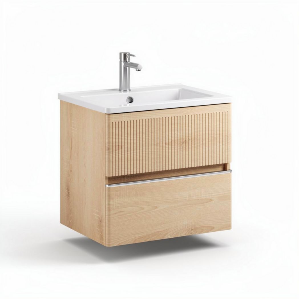 Wastafelmeubel van hout met opberglade 70 x 45 x 50cm in natuurlijke kleur