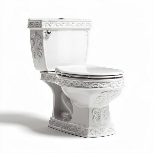 Witte keramische toilet met ornate details afmetingen 70 x 40 x 75cm