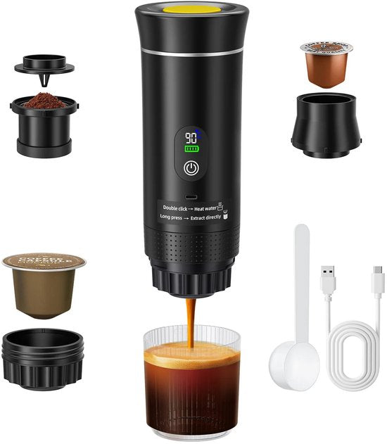 Merkloos / Sans marque Weelora Espressomachine - Draagbare Koffiemachine - Espresso Machine - Espresso Apparaat - Draadloos - Voor Thuis En Onderweg - 3-in-1 Capsule - Poederkoffiezetapparaat - Kleur Zwart