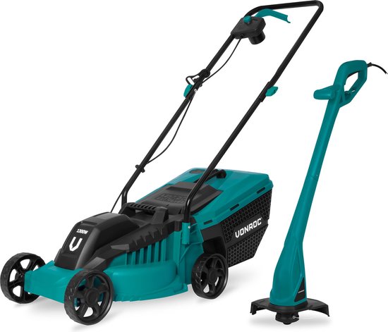 VONROC Grasmaaier 1300W en Grastrimmer 300W – Complete set – 32 cm maaibreedte - Drie instelbare maaihoogtes: 30/50/70 mm - Incl. 30L Opvangbak(350)
