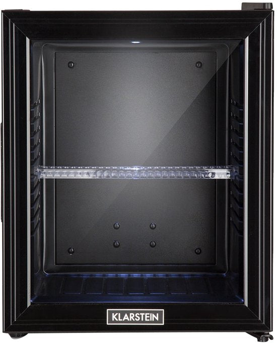 Klarstein Minibar Brooklyn 30 Mini Koelkast - Thermo-elektrisch koelsysteem - 30 liter inhoud - 3 standen koeling: tot 12 °C - Energie-efficiëntieklasse F - 23 dB - Flexibel kunststof plateau - LED licht - Panoramadeur van glas - Zwart(Zwart)