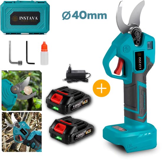 Instava® Elektrische Snoeischaar 40mm – 2 Accu’s (2.0Ah) – Makita LXT 18V Compatibel – Krachtig – Incl. Opbergkoffer  Accessoires(40.2 mm)
