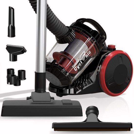 TurboTronic CV07 Stofzuiger zonder zak - Compact Design - Hoge Zuigkracht - Zakloze Stofzuiger - Zwart/Rood(Zwart/Rood)