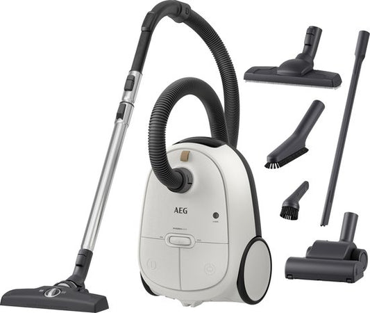 AEG AB61H6SW Allergy 6000 - Stofzuiger met zak - Parketborstel - Dierenhaar - Hepa filtratie - Mini turboborstel - Parketzuigmond - Vacuum cleaner - Alle vloetypen - Wit - 650 watt - Lang snoer 12m bereik - Compact design - 5 extra accessoires