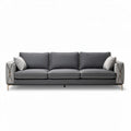 Grijze stoffen bank met kussens en houten poten 210 x 90 x 80cm