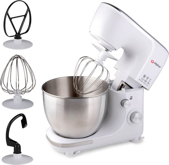 alpina Keukenmachine - Keukenrobot - 5L RVS Mengkom - 3 Accessoires(Wit)