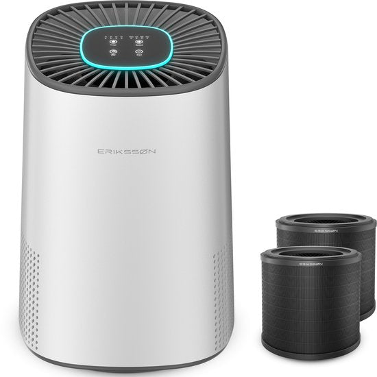 Erikssøn Luchtreiniger Air Purifier Elite - 2x HEPA-14 Filter - Wit - 240 m3/u - Vermindert Stof En Pollen - Met Hepa Filter - Met Ionisator(Wit 2 Filters/240)