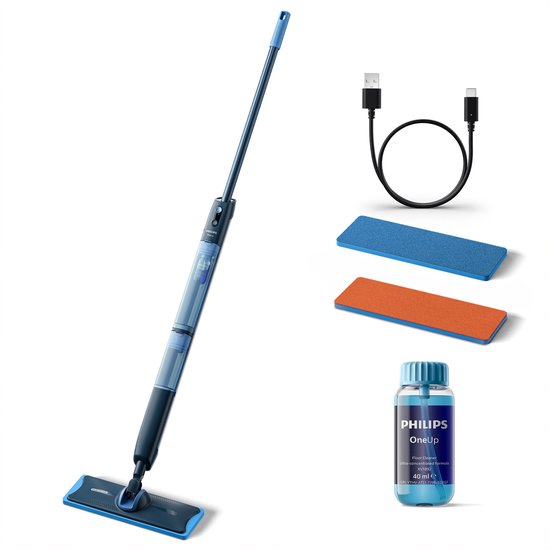 Philips OneUp Elektrische Dweil 5000 series XV5113/01 + Extra oranje dweilpad - Dweilsysteem - Vloerreiniger - Vuil water opzuigen - 2 standen - 70min dweilen - Geen emmer nodig(2 dweildoeken， Schoonmaakmiddel， USB-C kabel/70)