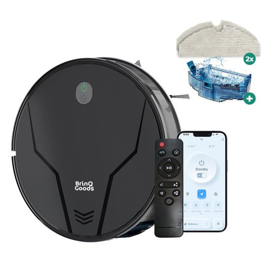 BrinQ Goods - Krachtige Robotstofzuiger Met Dweilfunctie - Met Laadstation - Dweilrobot - Met Afstandsbediening En App - Geschikt voor Huisdieren - Slimme Navigatie