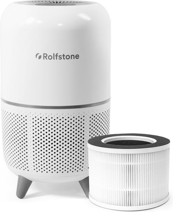 Rolfstone Air Balance Luchtreiniger – HEPA 13 + koolstoffilter – CADR 160 m³/u – Voor ruimtes tot 34 m² – Vermindert stof en pollen – 3 standen + slaapstand + automatische stand – Luchtkwaliteitsindicator(160)
