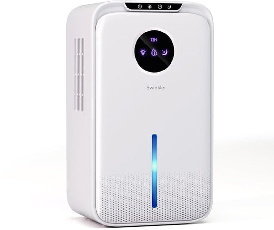 Swinkle Luchtontvochtiger 2.5L – Ontvochtigt tot 1L per dag – Dehumidifier met Ionisator  7-Kleuren LED – Stil  Energiezuinig – Voor Slaapkamer, Badkamer  Woonkamer – Wit(Wit)